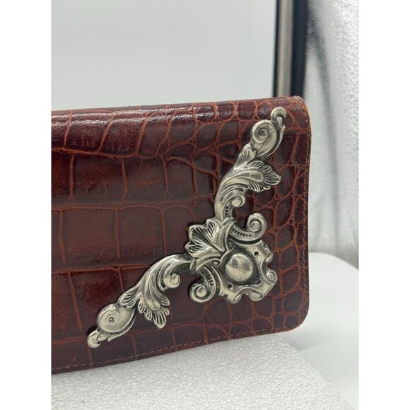 Vintage Glen Miller for Ann Turk Long Envelope Style Purse Bag Brown with Silver - Picture 3 of 9